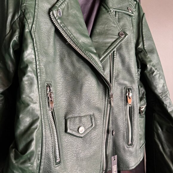 Blank NYC “Easy Rider” Green Faux Leather Moto Jacket NWT Size Medium - Picture 6 of 12